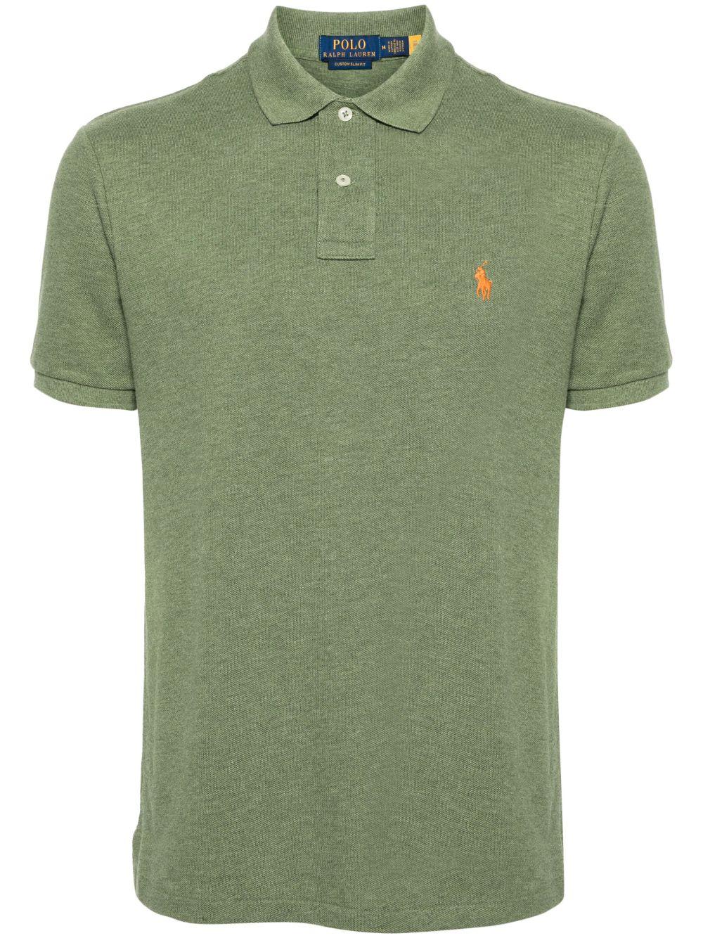 Embroidered-logo piqué polo shirt<BR/><BR/><BR/> 710680784367 CARGO GREEN HEATHER POLO RALPH LAUREN
