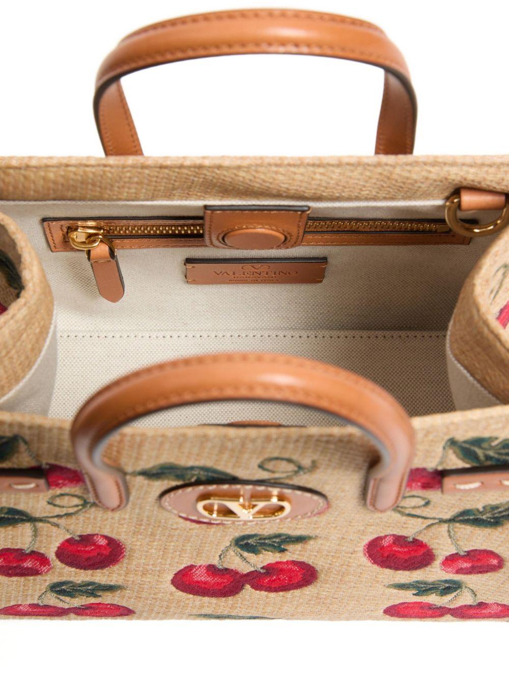 SMALL SHOPPING BAG IN JACQUARD RAFFIA WITH CHERRYFIC PATTERN 6W0B0R20MCZ R9F VALENTINO GARAVANI