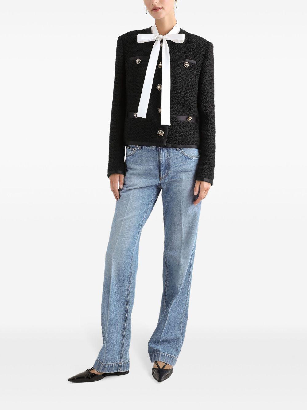 Cropped single-breasted bouclé tweed jacket with bejeweled buttons F27DAZ FU3JLN0000 DOLCE & GABBANA