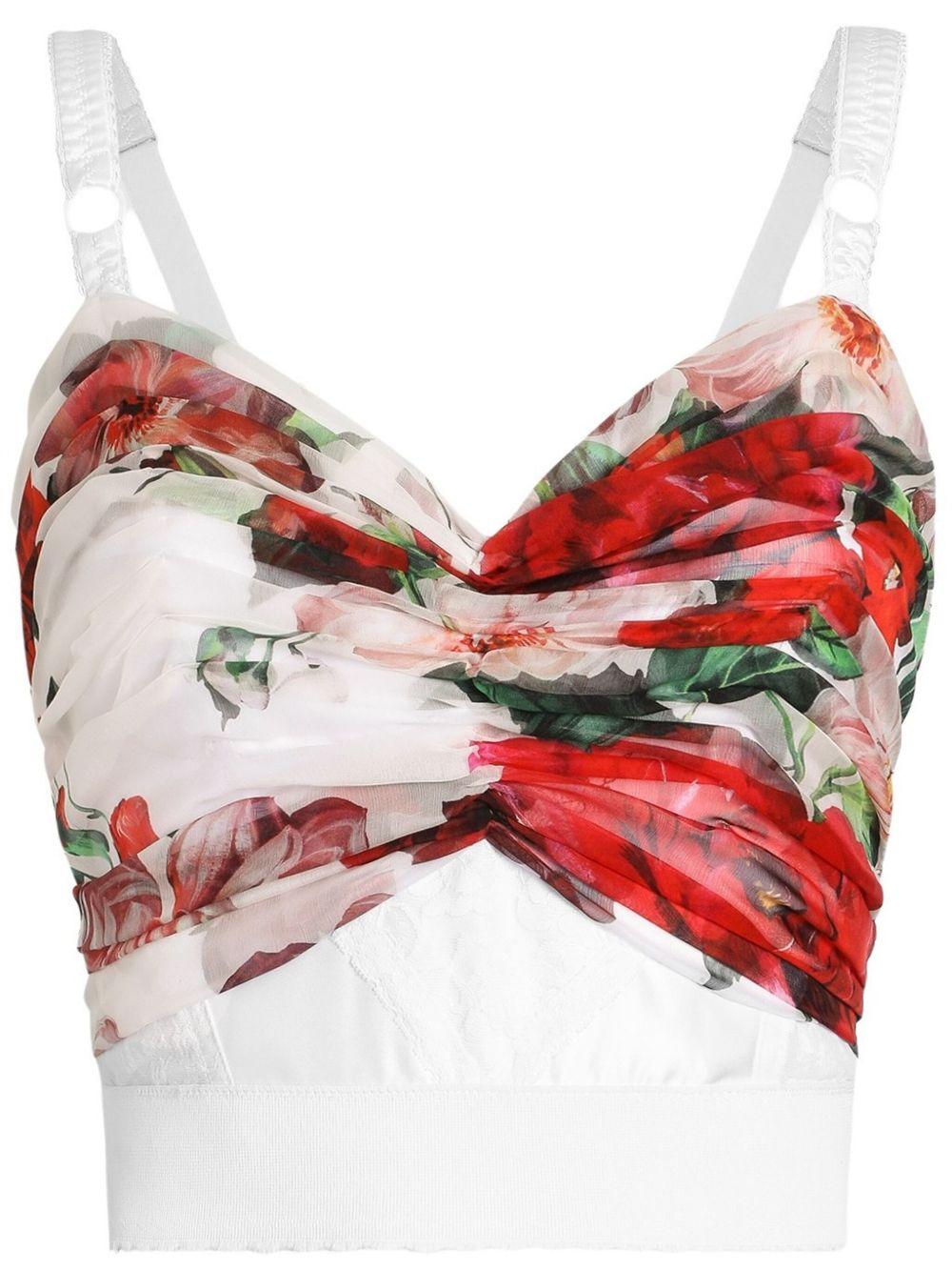 Rose-print marquisette and chiffon corset top F7AX5T IS1Y6HA5PD DOLCE & GABBANA