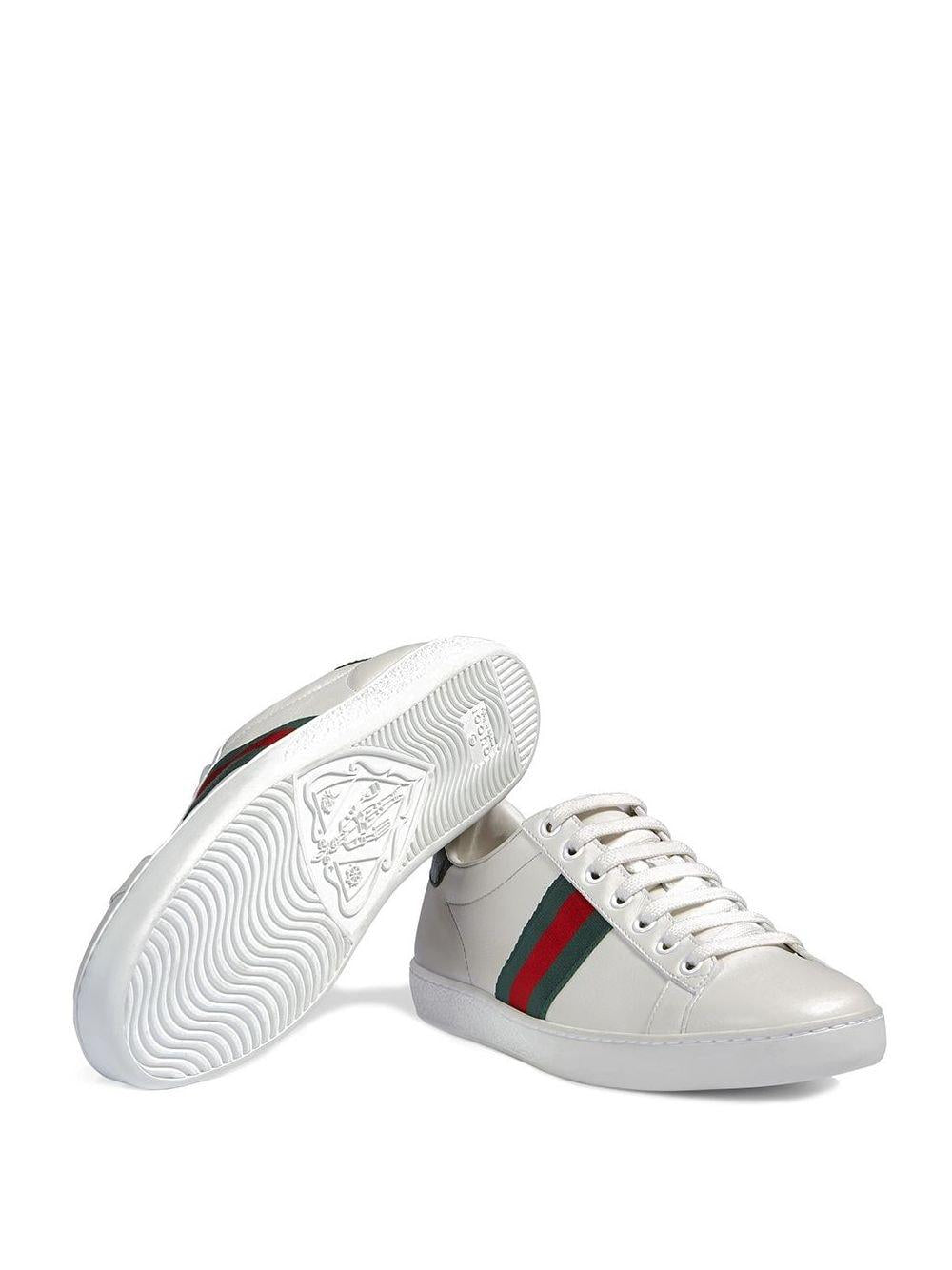 Sneakers 'Ace' in pelle bianca e dettagli verdi 387993 A38309071 GUCCI