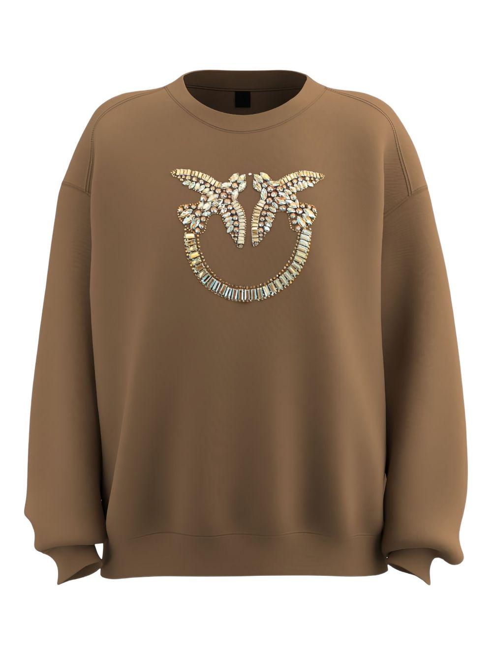 Crew-neck sweatshirt with Love Birds jewel embroidery 100534 A2ROM10 PINKO
