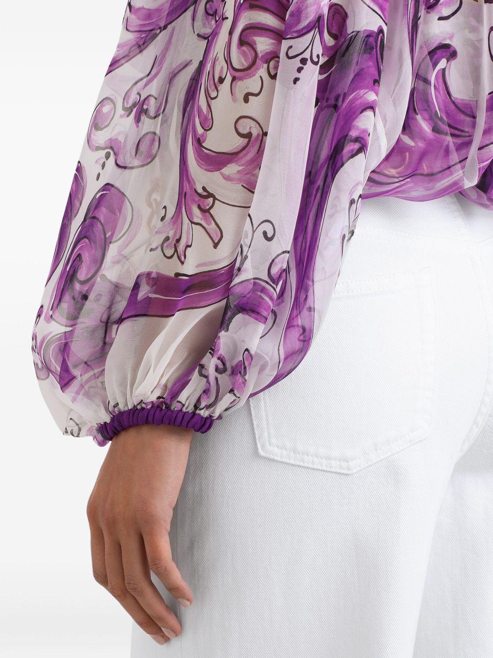 Majolica-print silk chiffon top F72G7T HI1T4HP5DQ DOLCE & GABBANA