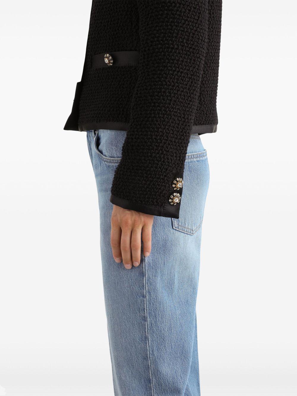 Cropped single-breasted bouclé tweed jacket with bejeweled buttons F27DAZ FU3JLN0000 DOLCE & GABBANA