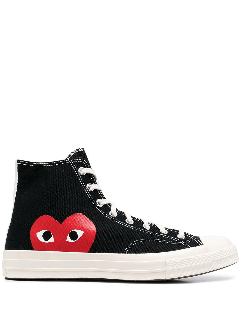 Converse x CDG<BR/>High-top black sneakers with heart application P1K112 BLACK COMME des GARÇONS PLAY x Converse