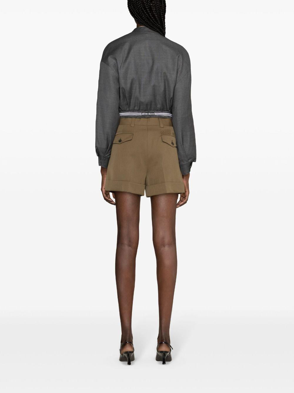 Logo-patch wide-leg tailored shorts<BR/><BR/><BR/> MP1737 108NF0594 MIU MIU