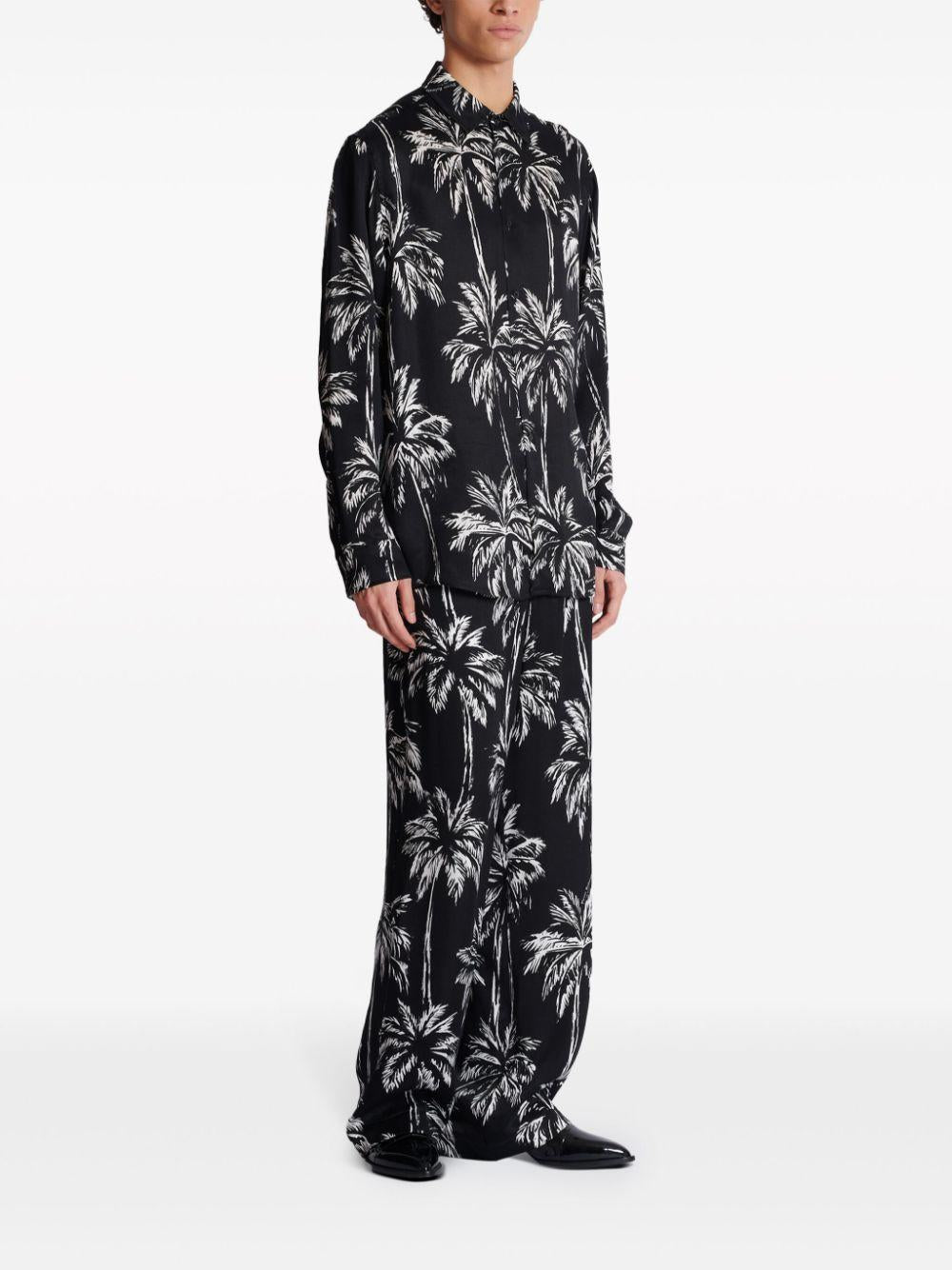 Palm tree-print satin shirt<BR/><BR/><BR/> DH1HS184VF43 EAB BALMAIN