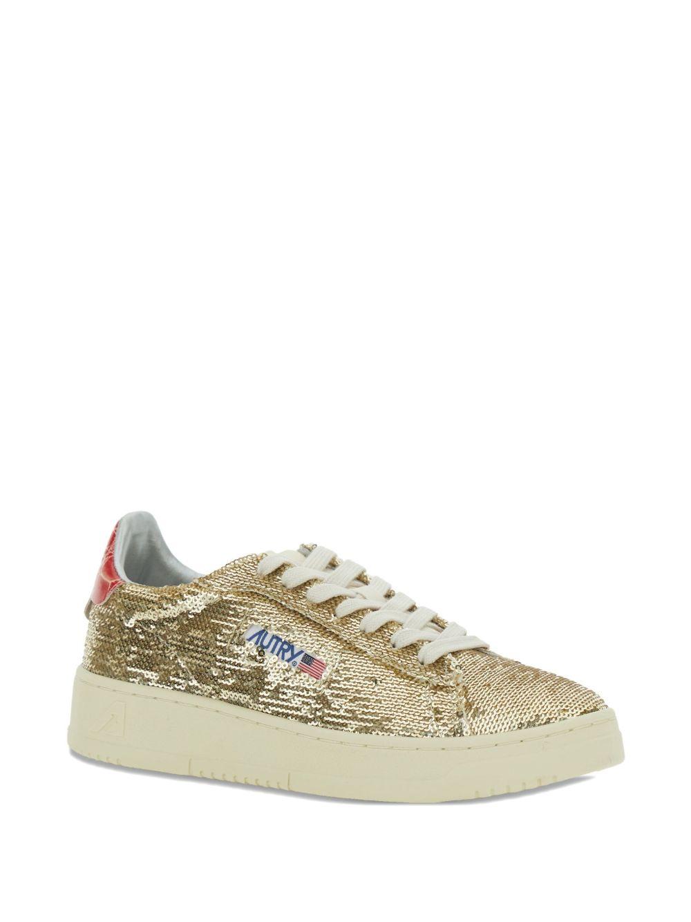 Autry Bloom Collection<BR/>DALLAS LOW 'SPARKLING' SNEAKERS IN PLATINUM SEQUINS ADLW TI03PAILLET/CROPLATINUM/RED AUTRY