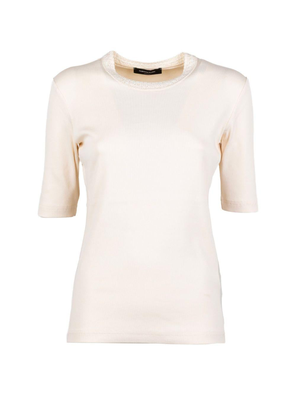 crew-neck crocheted trim T-shirt JED266F146L928 0145 FABIANA FILIPPI