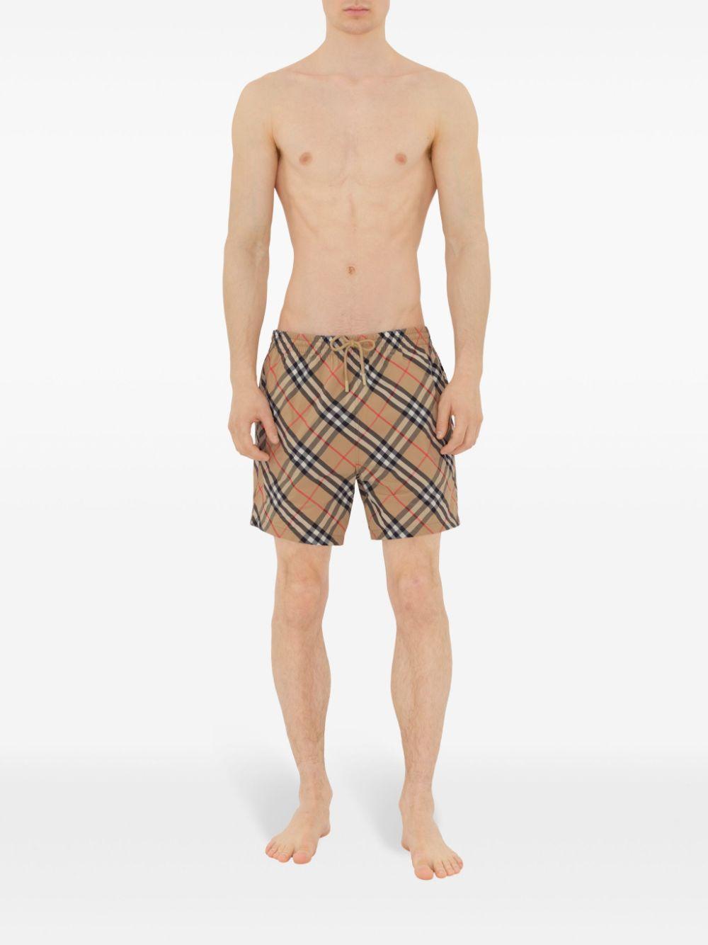 Check-print drawstring swim shorts<BR/><BR/><BR/> 8087335 B9368 BURBERRY