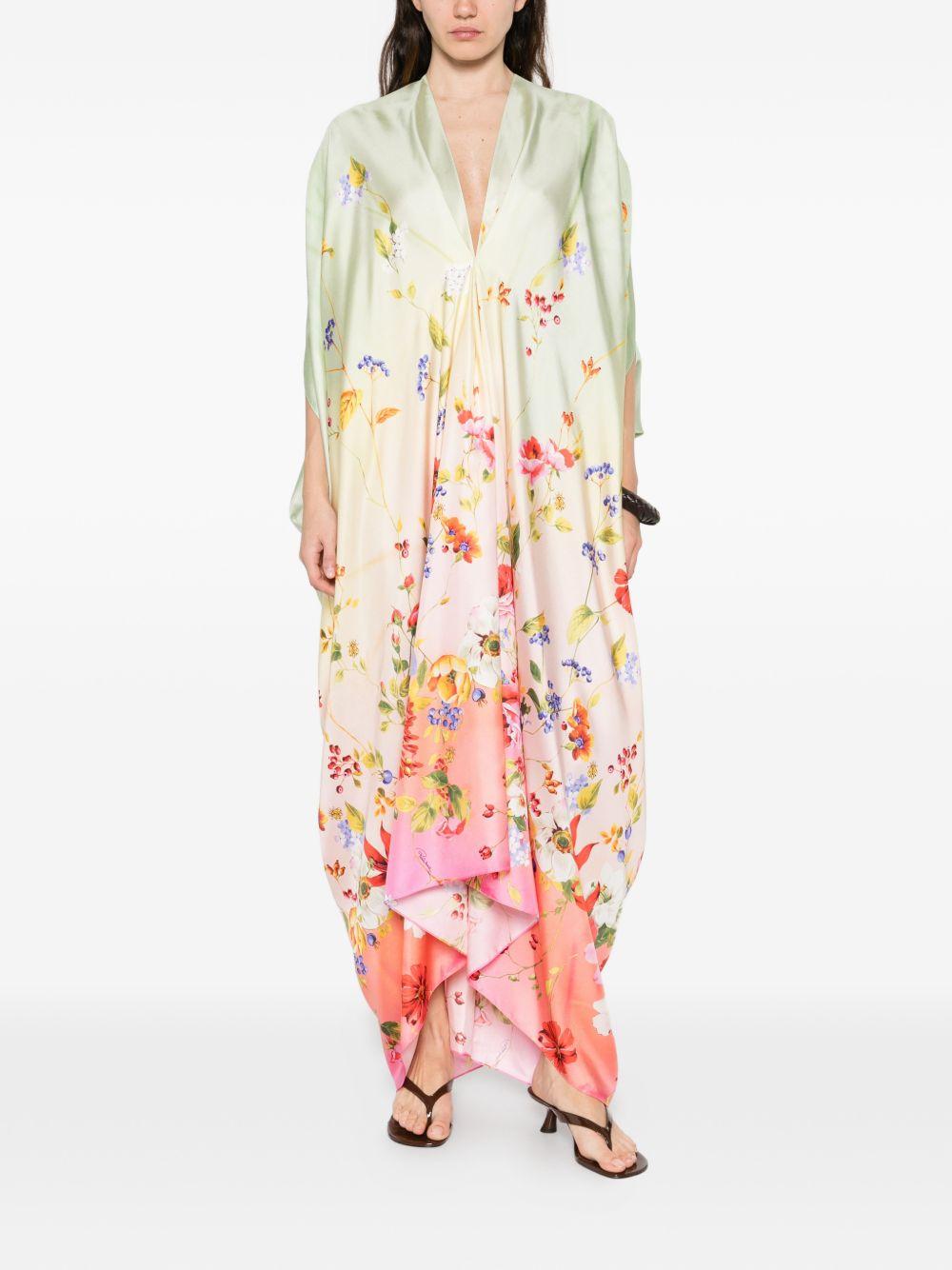 Silk Kaftan with Miami Flowers Print WQT182 OZR32D0509 ROBERTO CAVALLI