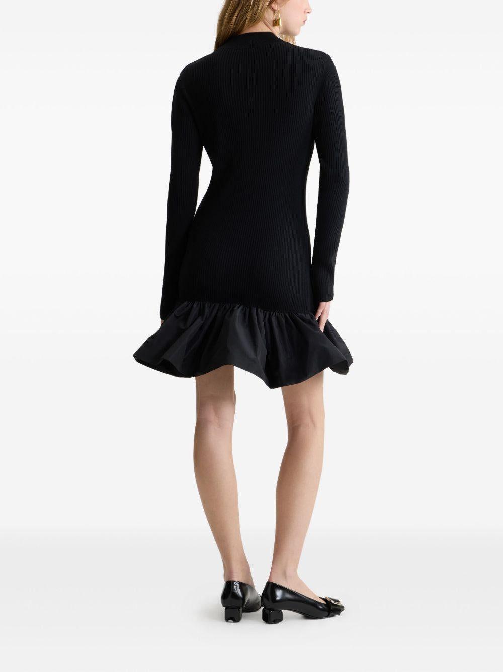 Ruffle hem ribbed mini dress in wool and faille KN2718040 999B PATOU