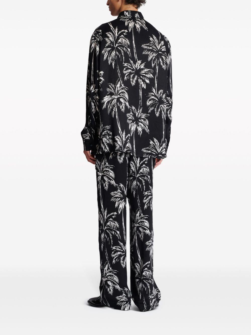 Palm tree-print satin shirt<BR/><BR/><BR/> DH1HS184VF43 EAB BALMAIN