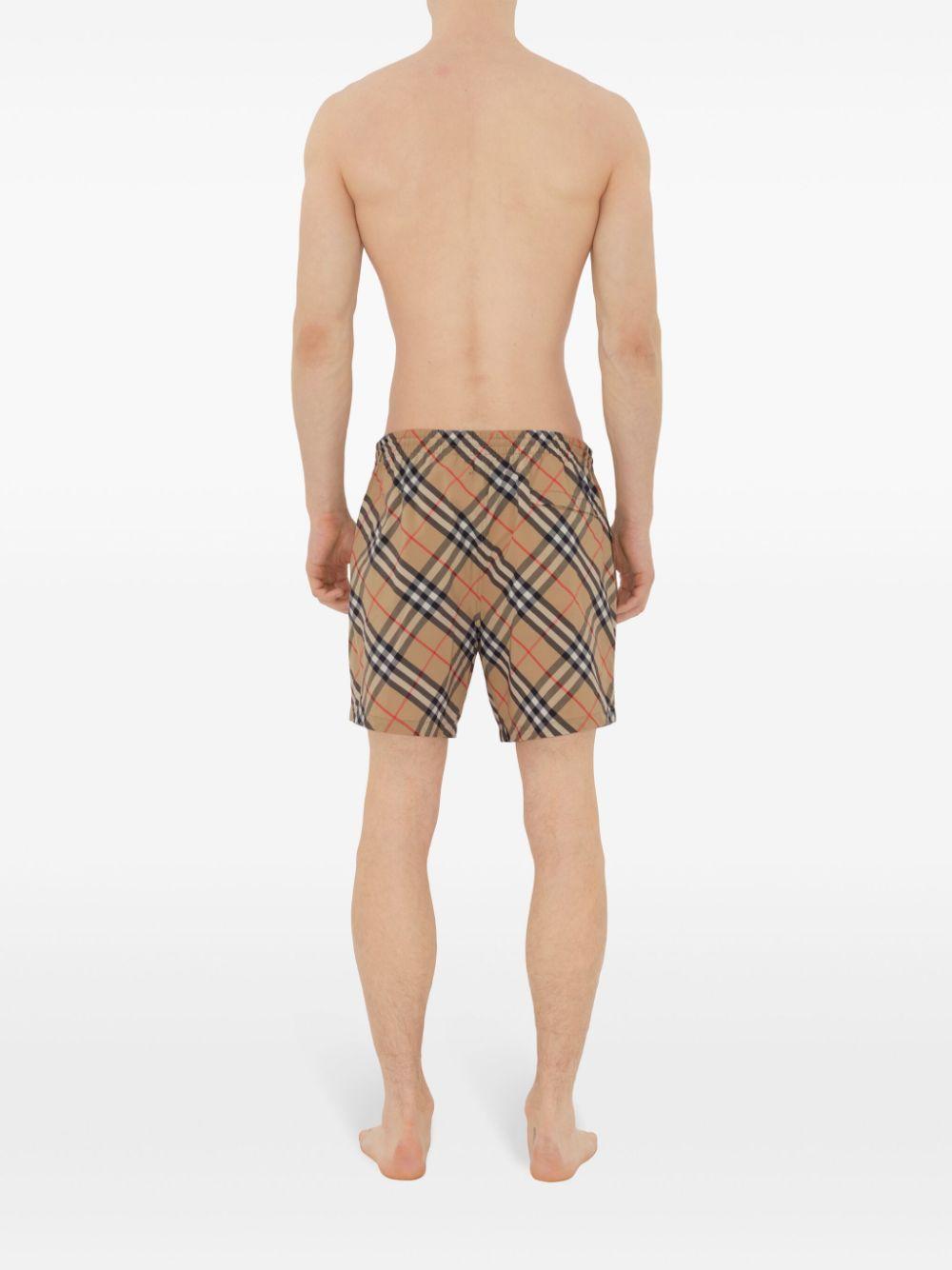 Check-print drawstring swim shorts<BR/><BR/><BR/> 8087335 B9368 BURBERRY