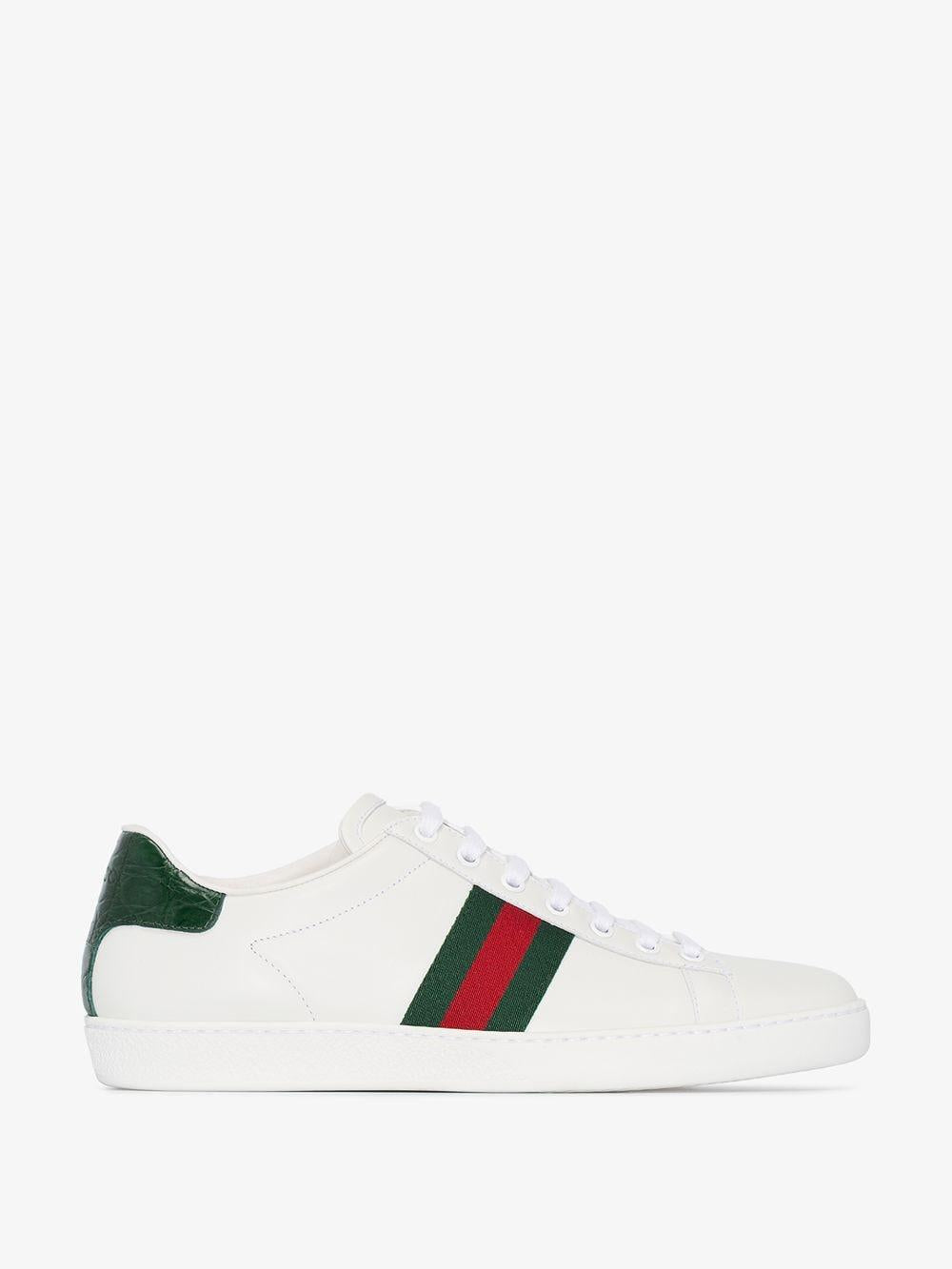 Sneakers 'Ace' in pelle bianca e dettagli verdi 387993 A38309071 GUCCI