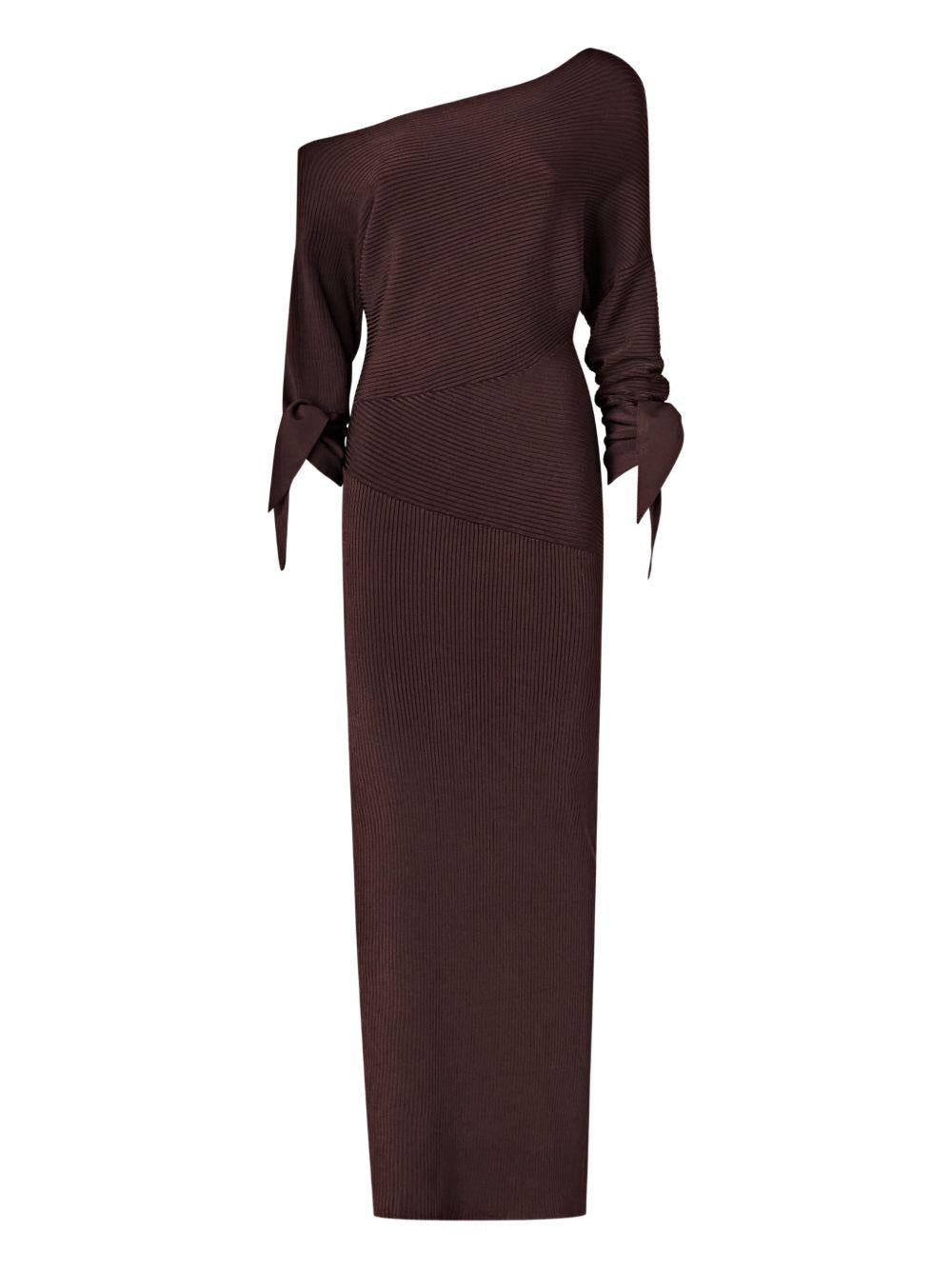 Long rib-knit dress with asymmetrical neckline 106313 A347L78 PINKO