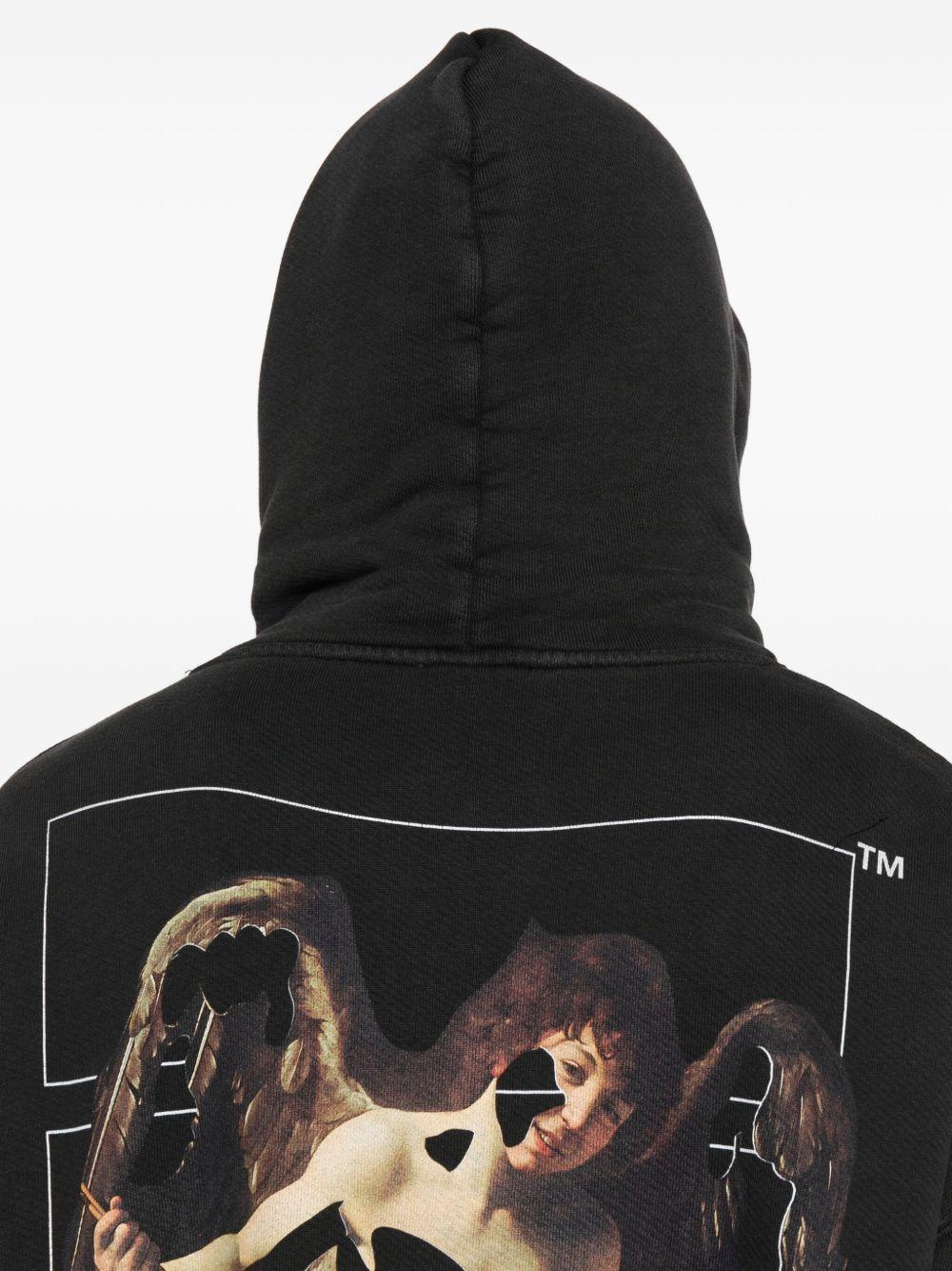 Hoodie with Caravaggio print on the front and back OMBB085F25FLE011 1301 OFF-WHITE