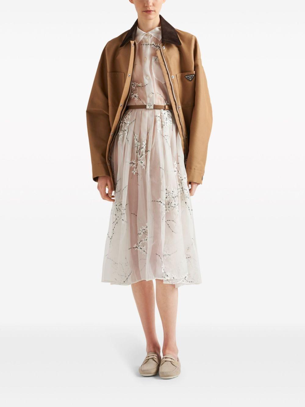 Floral-embroidered silk midi dress<BR/><BR/><BR/> P3L88R 14KFF0009 PRADA