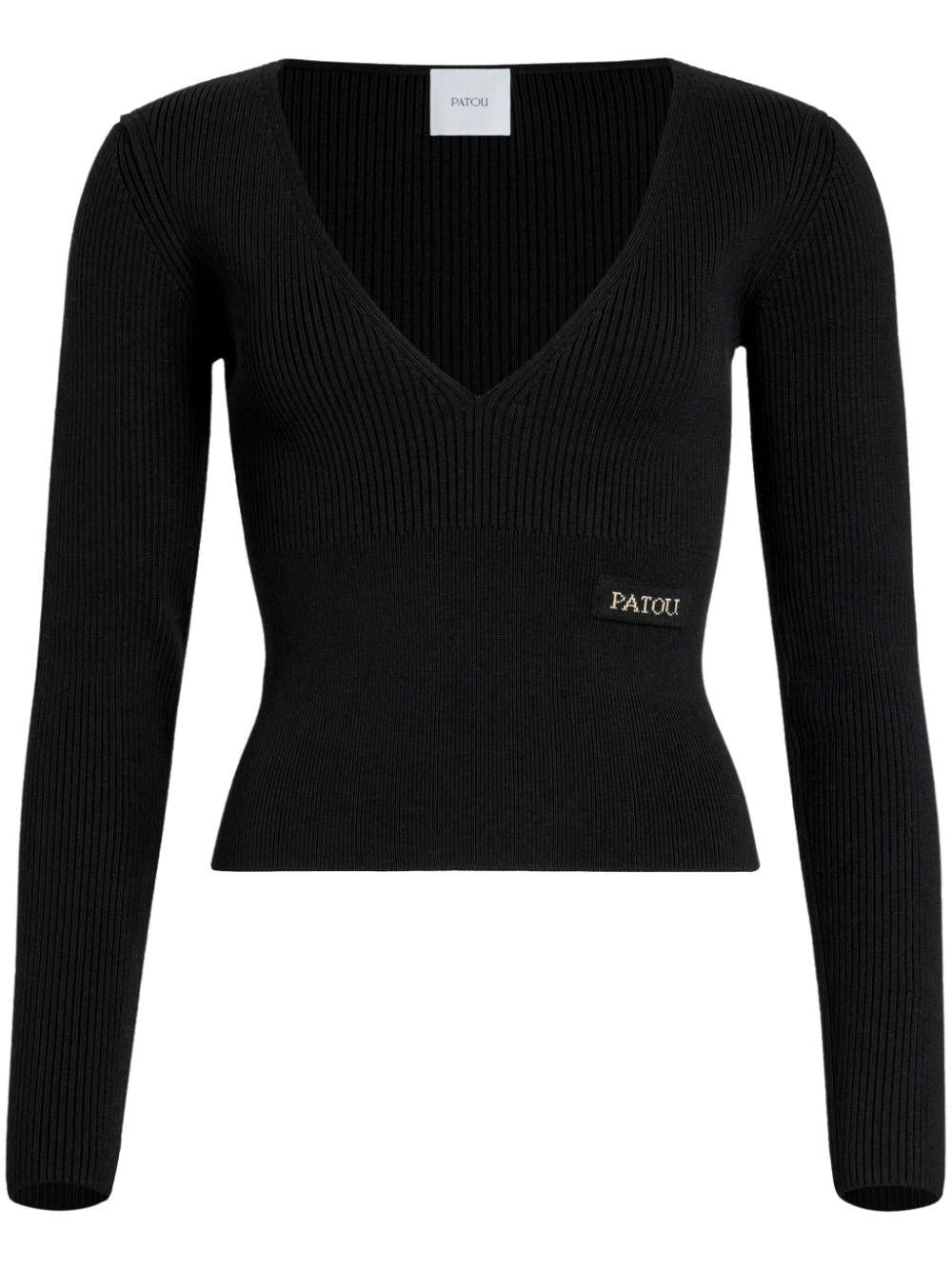 V-neck ribbed sweater<BR/><BR/><BR/> KN1878009 999B PATOU