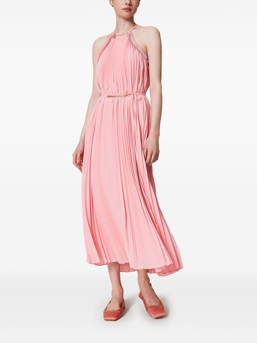 Long pleated georgette dress with belt 251TP2332 12142 TWINSET