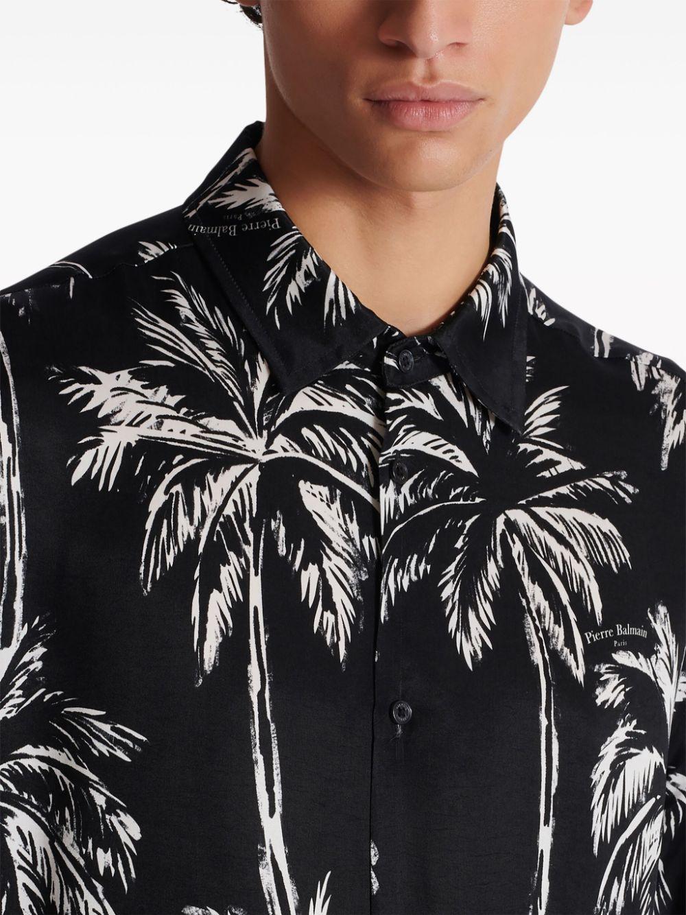 Palm tree-print satin shirt<BR/><BR/><BR/> DH1HS184VF43 EAB BALMAIN