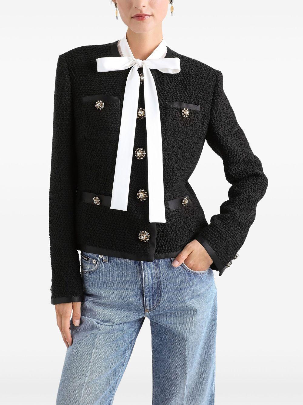 Cropped single-breasted bouclé tweed jacket with bejeweled buttons F27DAZ FU3JLN0000 DOLCE & GABBANA