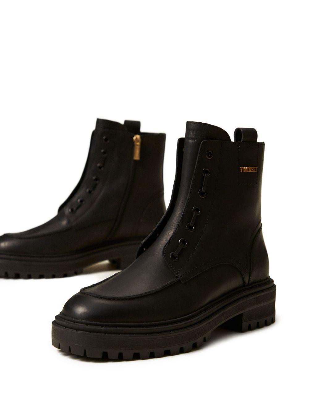 Leather chunky boots with logo 252TCP184 00006 TWINSET