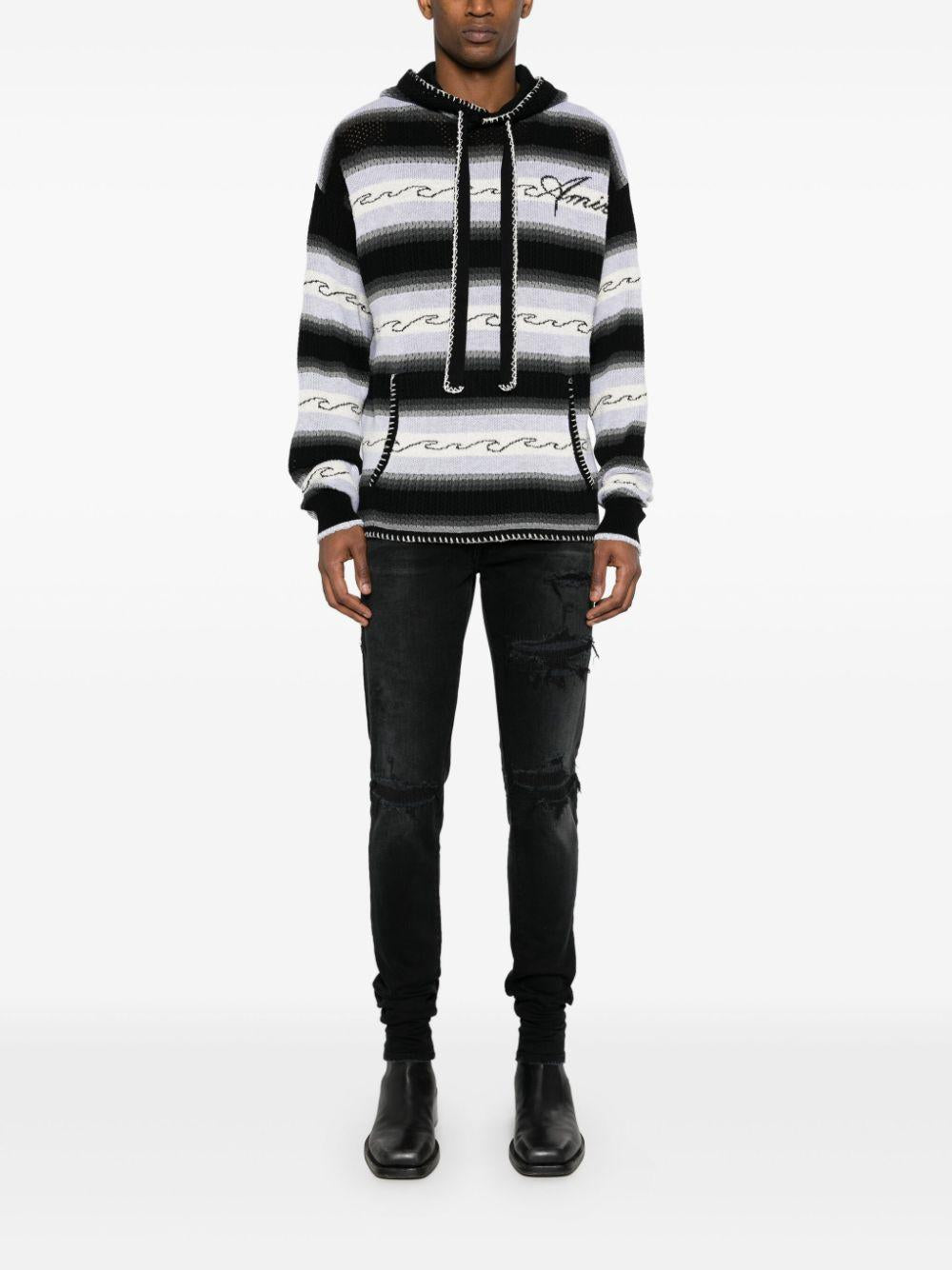 Striped knitted hoodie<BR/><BR/><BR/> AMKNHD1003 BLACK AMIRI