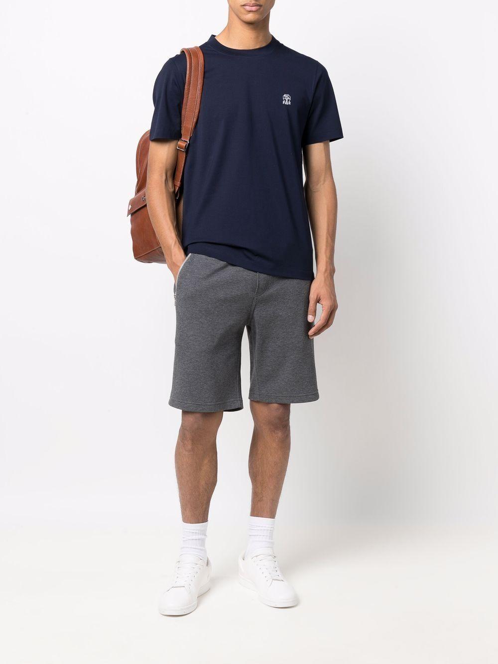 Dark blue cotton logo-print crewneck T-shirt M0T618440 CU669 BRUNELLO CUCINELLI