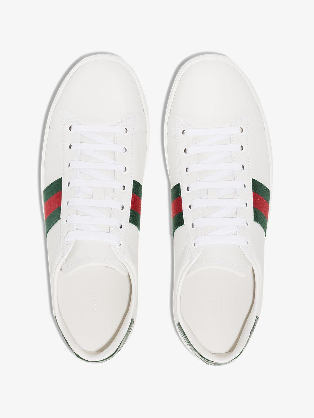 Sneakers 'Ace' in pelle bianca e dettagli verdi 387993 A38309071 GUCCI