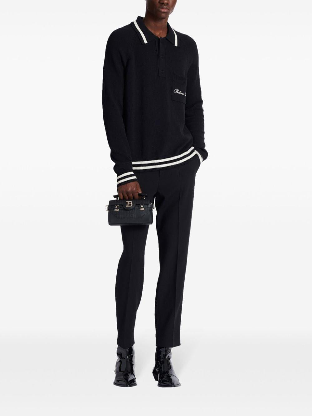 Logo-embroidered long-sleeved polo shirt<BR/><BR/><BR/> DH1GD040KF96 EER BALMAIN