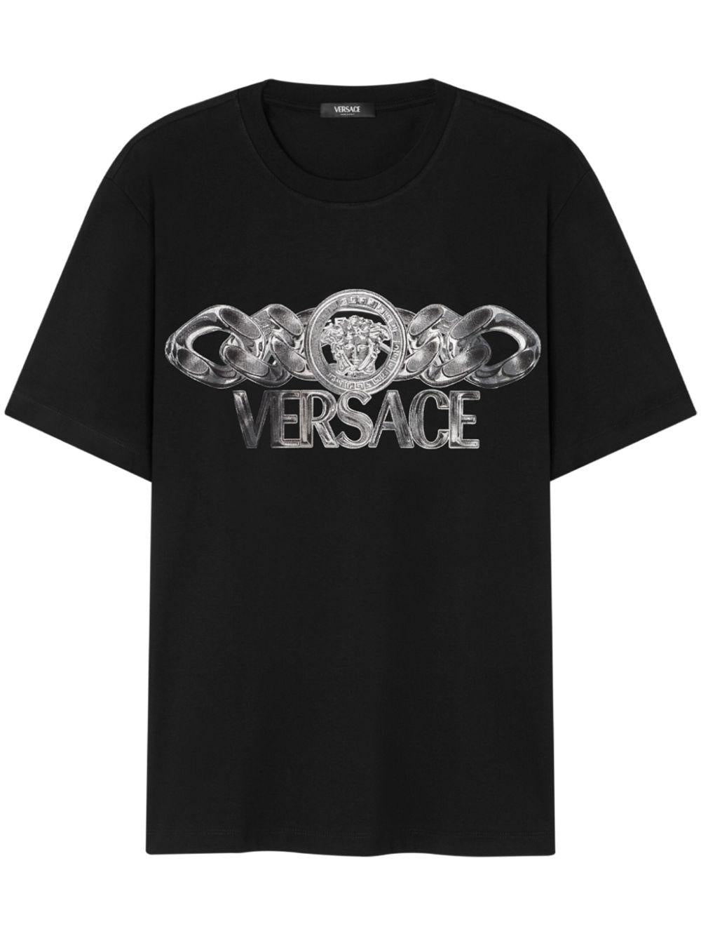 Logo-print cotton T-shirt<BR/><BR/><BR/> 1013302 1A134052B510 VERSACE