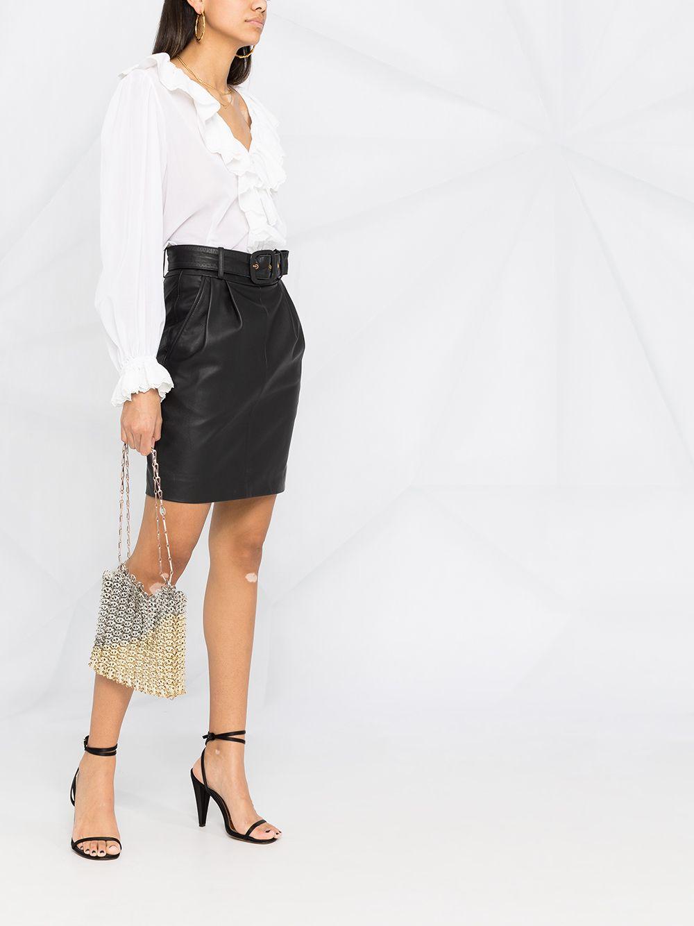 White cotton ruffle V-neck blouse 647958Y001R 9000 SAINT LAURENT