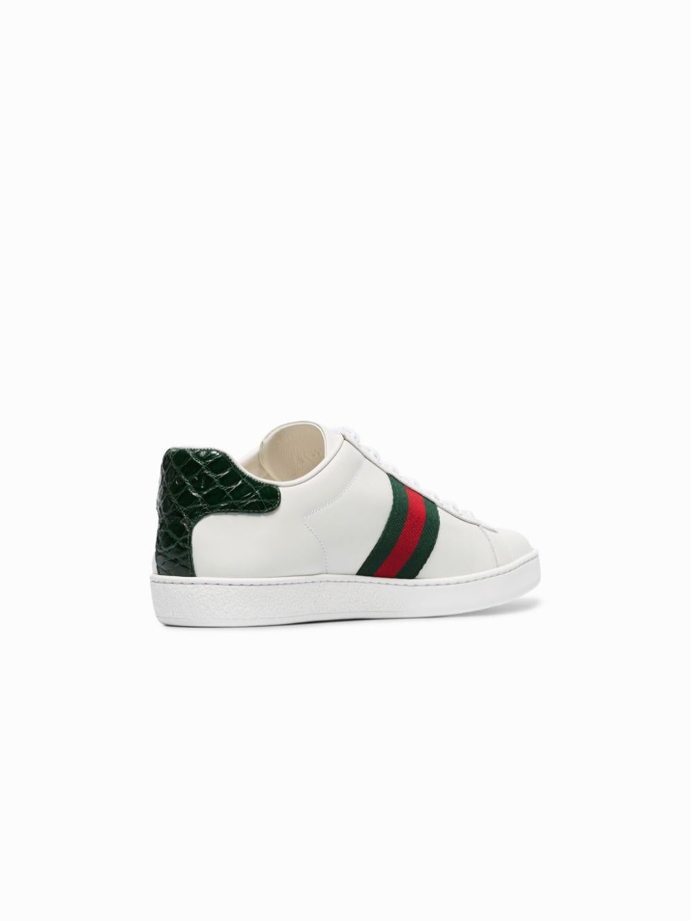 Sneakers 'Ace' in pelle bianca e dettagli verdi 387993 A38309071 GUCCI