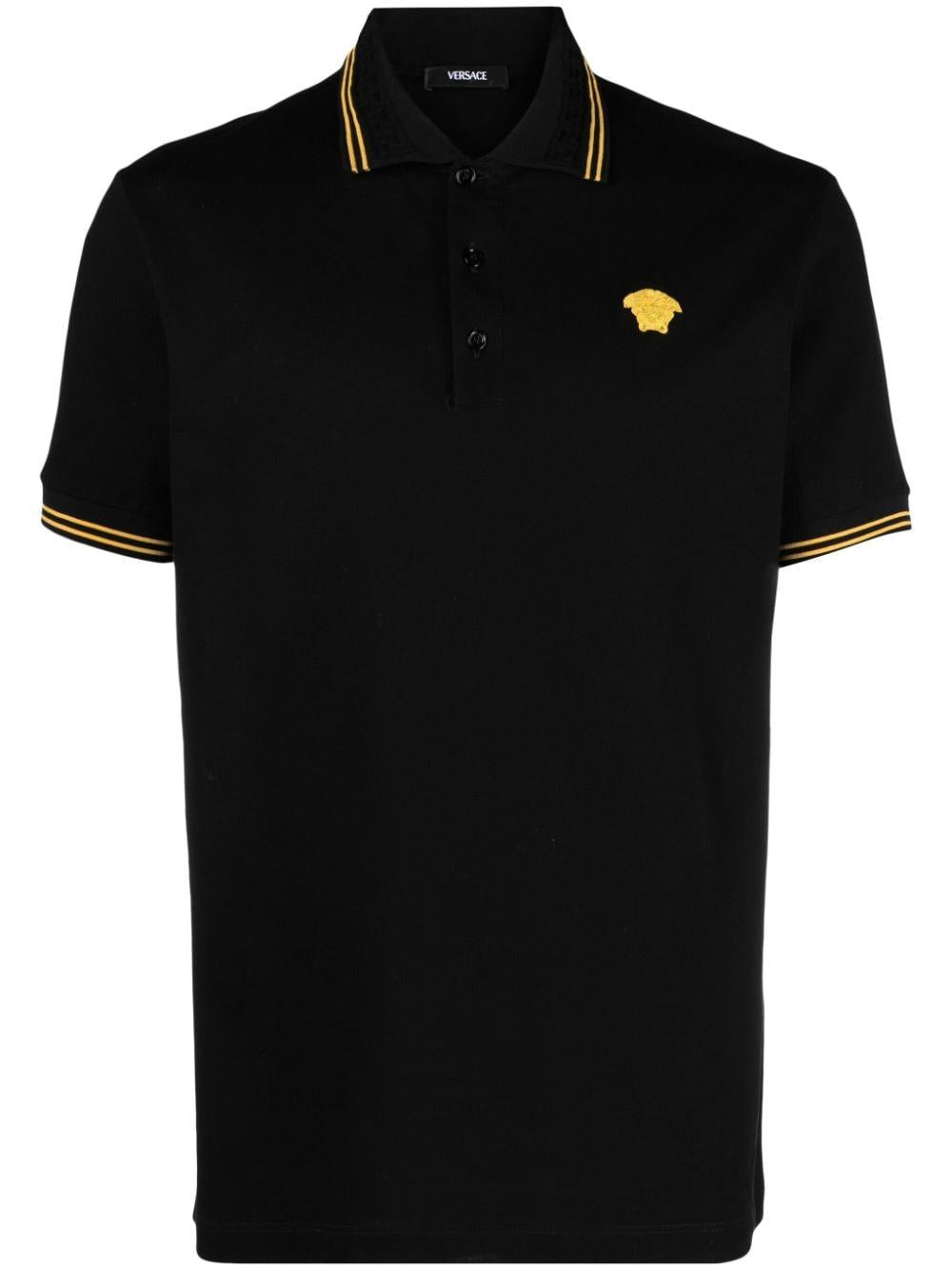 Medusa Head-embroidered cotton polo shirt 1013910 1A098601B000 VERSACE