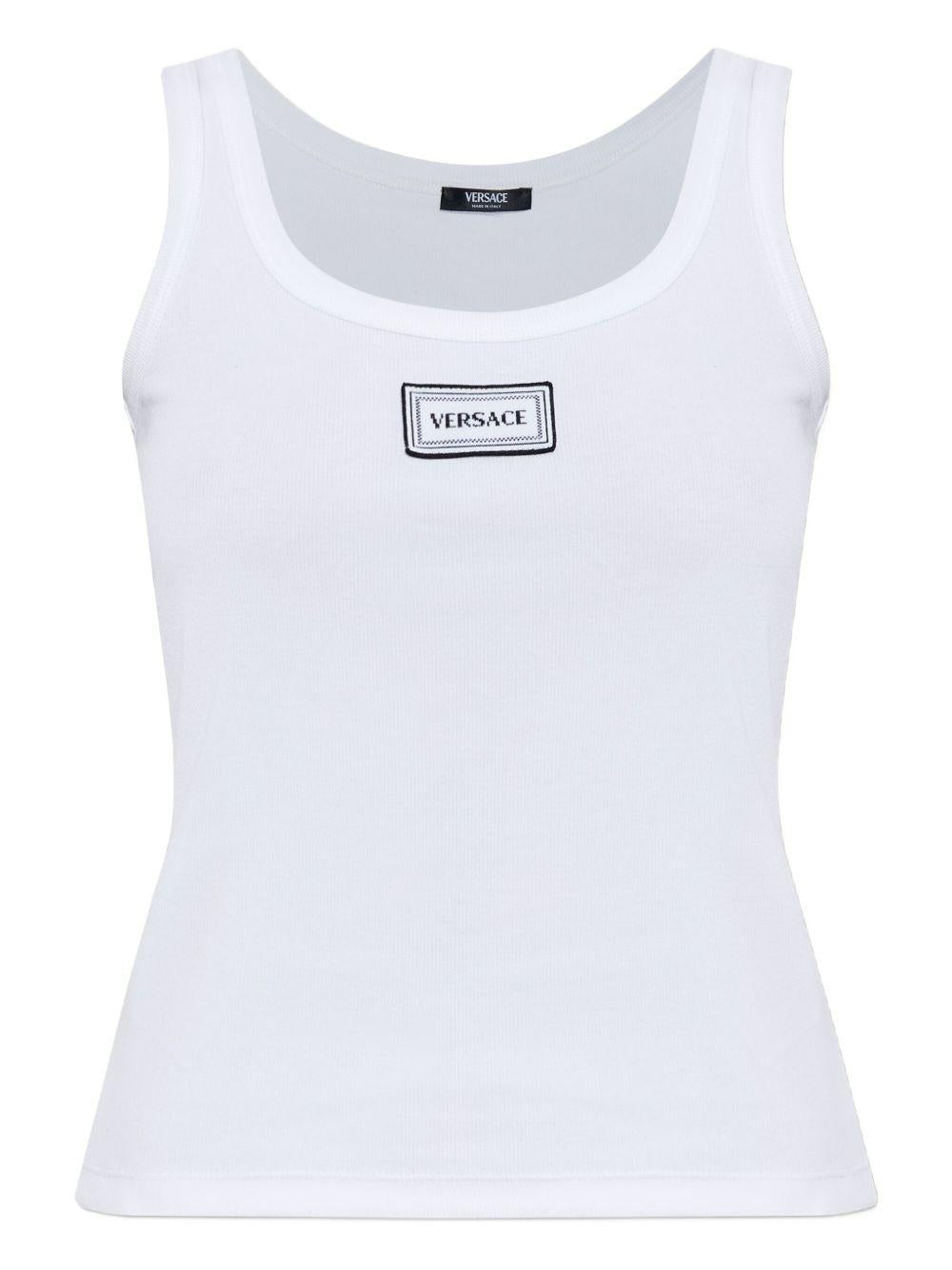 Ribbed Stretch Cotton Tank Top 1023210 1A172221W000 VERSACE
