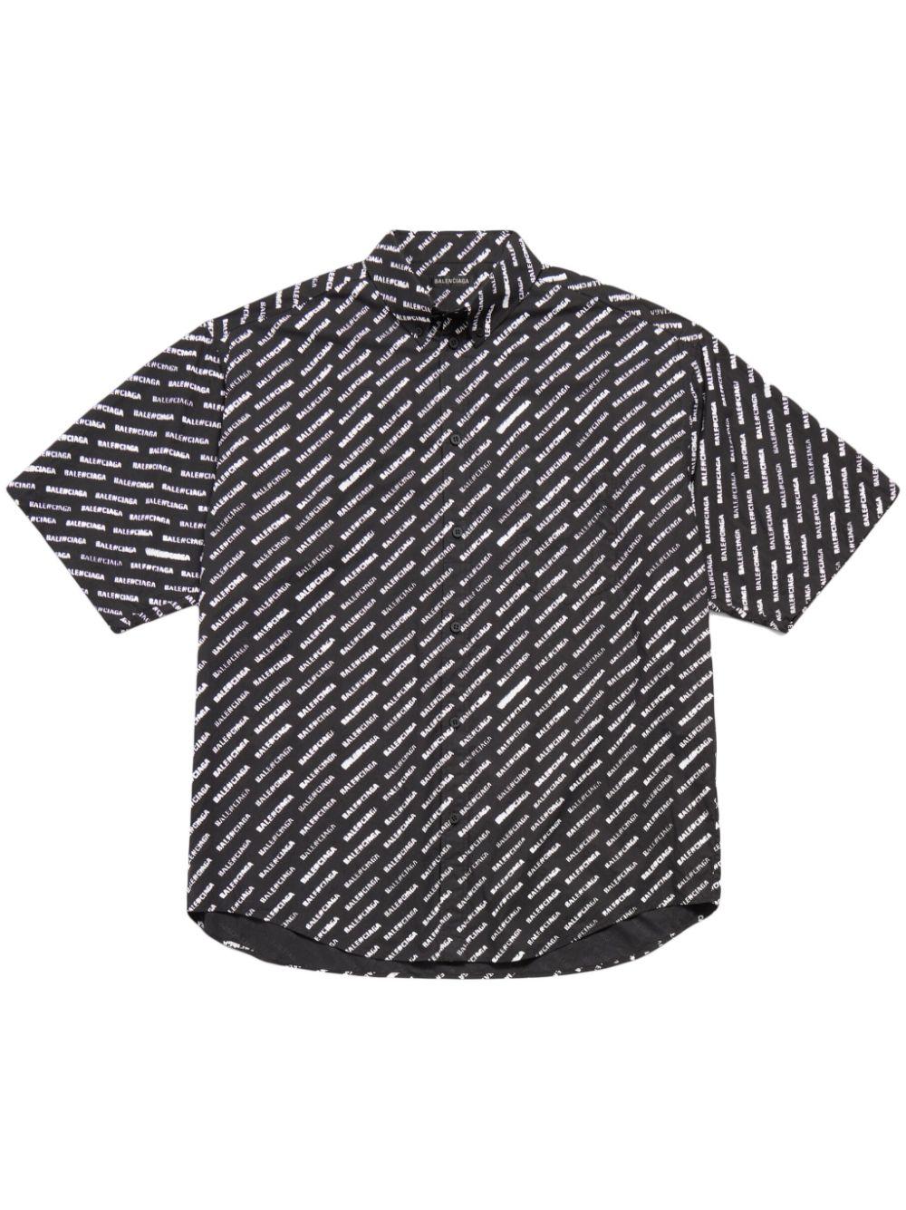 Stencil logo-print short-sleeve shirt<BR/><BR/><BR/> 681702 TQL071070 BALENCIAGA