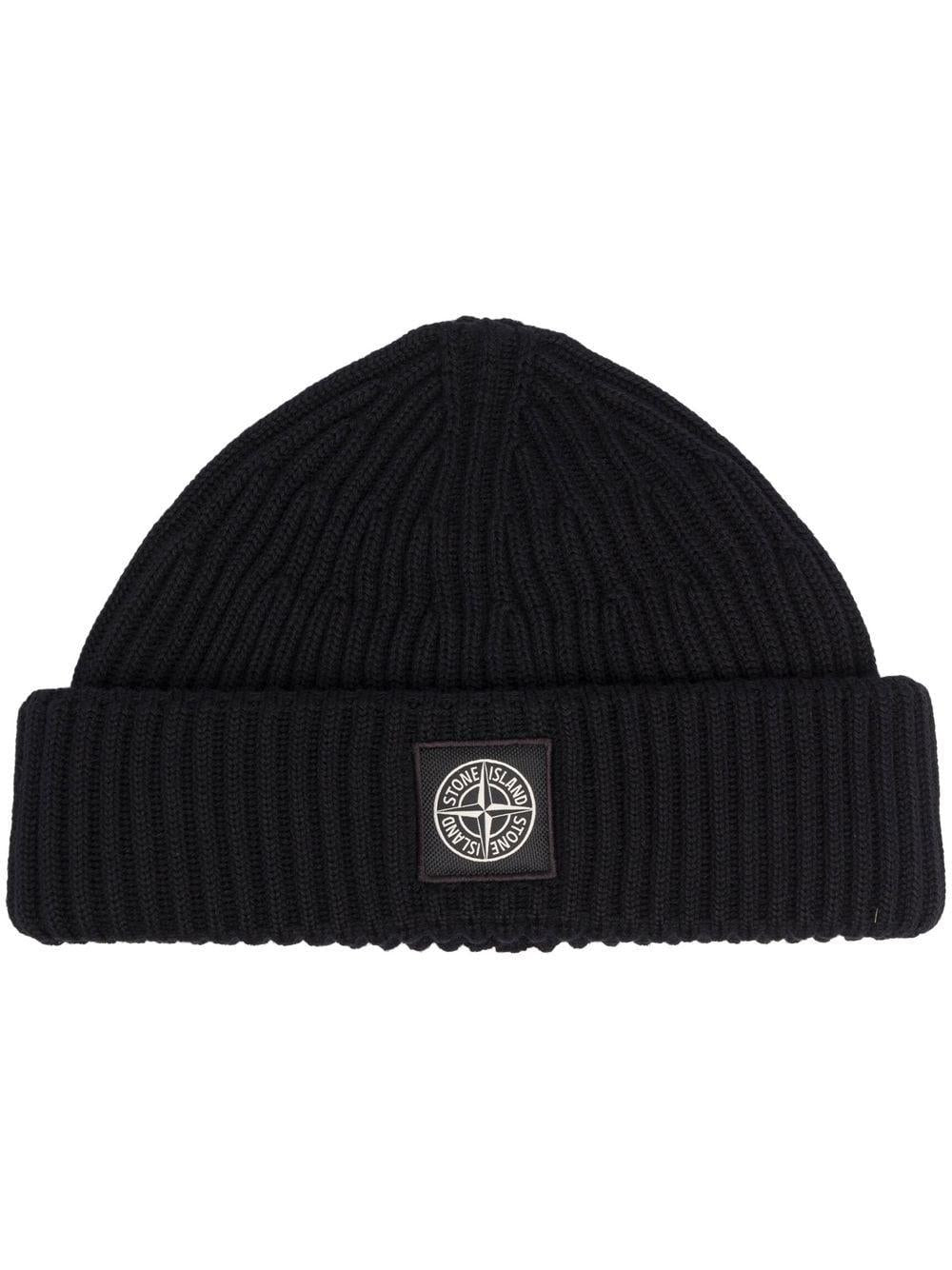 black Compass-motif ribbed beanie 7715N22C3 V0029 STONE ISLAND