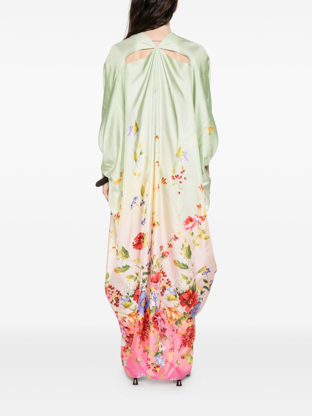 Silk Kaftan with Miami Flowers Print WQT182 OZR32D0509 ROBERTO CAVALLI