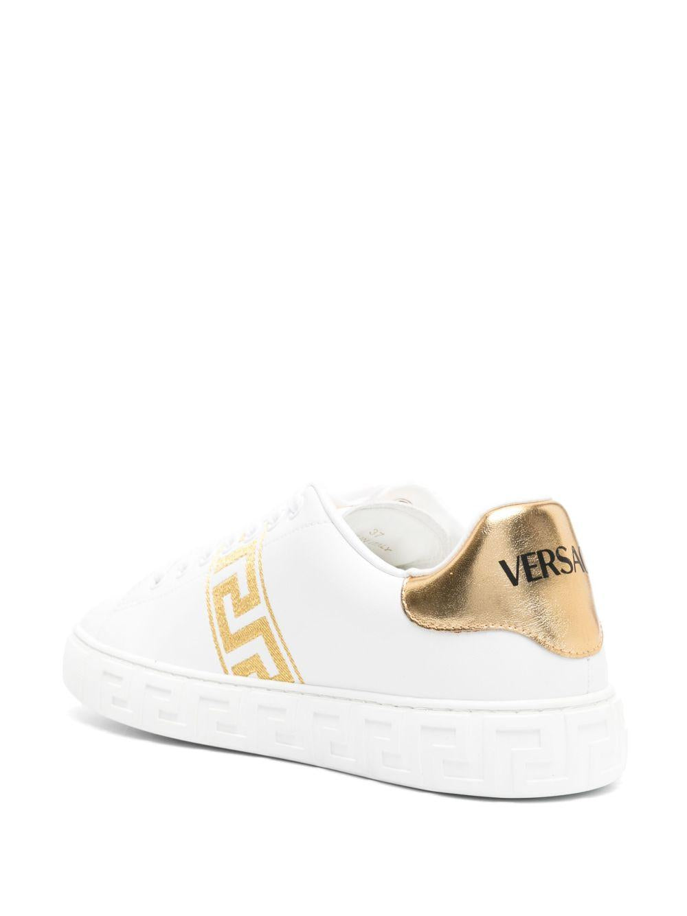Greca-embroidered leather sneakers<BR/><BR/><BR/> 1013568 1A100782W110 VERSACE