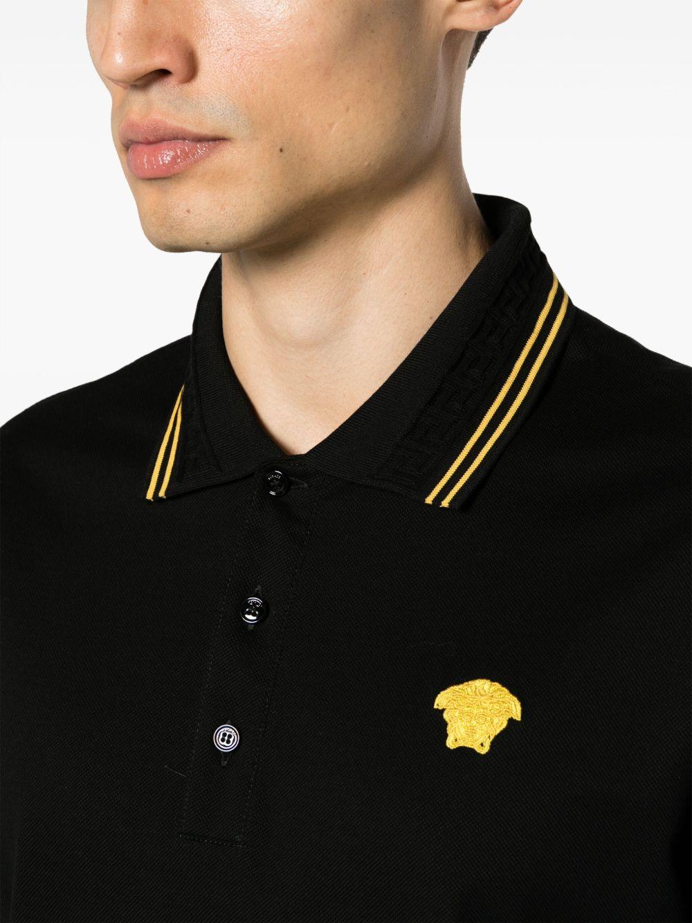 Medusa Head-embroidered cotton polo shirt 1013910 1A098601B000 VERSACE
