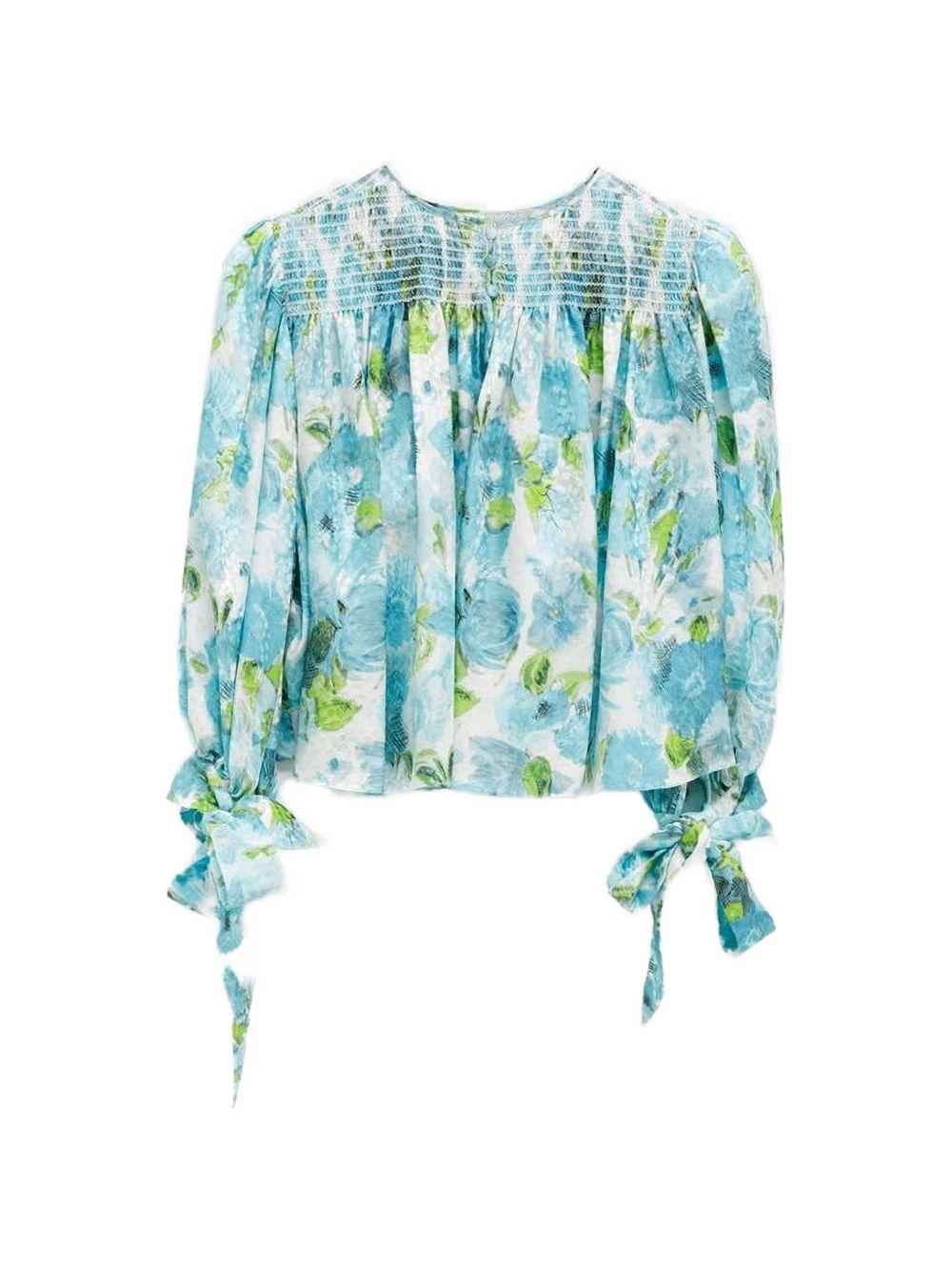 Silk jacquard gathered crop top CH26UHT03387 91J CHLOÉ