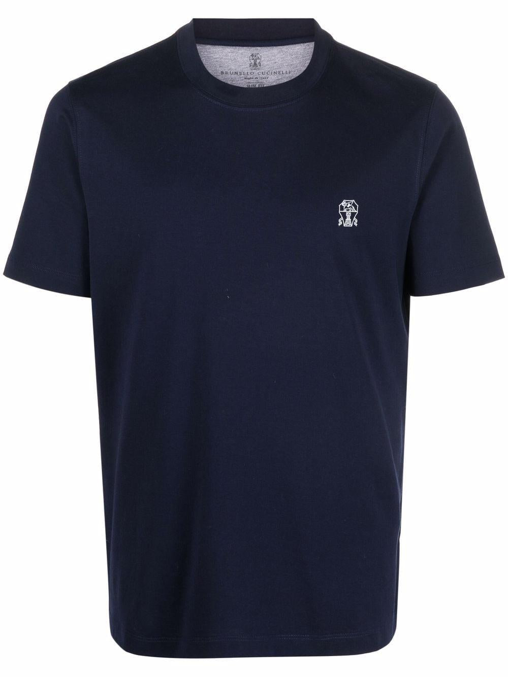 Dark blue cotton logo-print crewneck T-shirt M0T618440 CU669 BRUNELLO CUCINELLI
