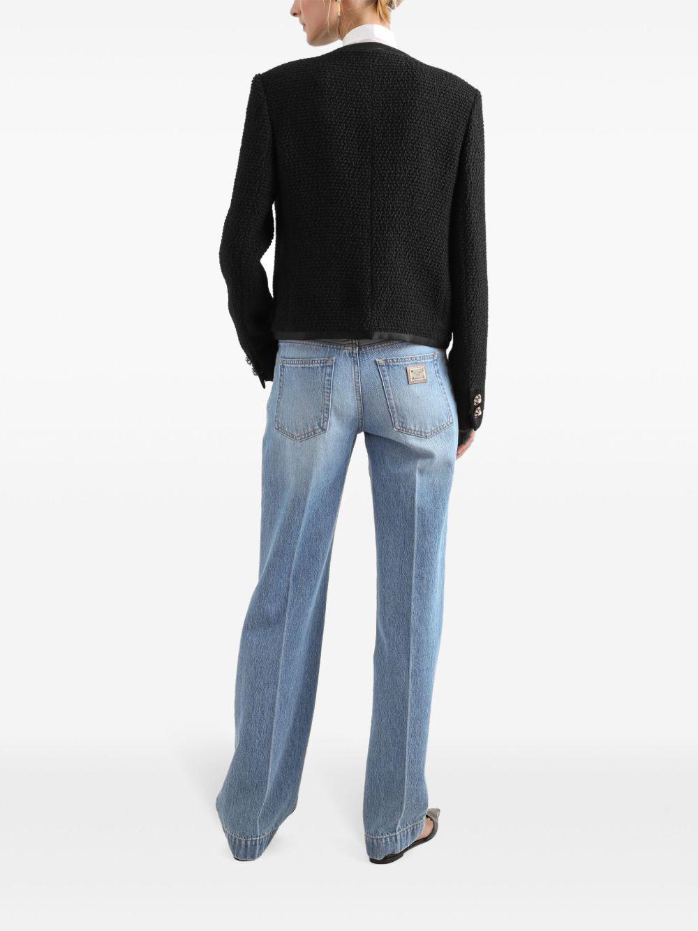 Cropped single-breasted bouclé tweed jacket with bejeweled buttons F27DAZ FU3JLN0000 DOLCE & GABBANA