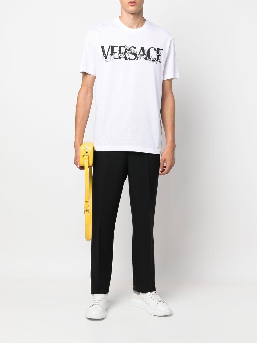 White logo-print short-sleeved T-shirt 1006974 1A049491W010 VERSACE