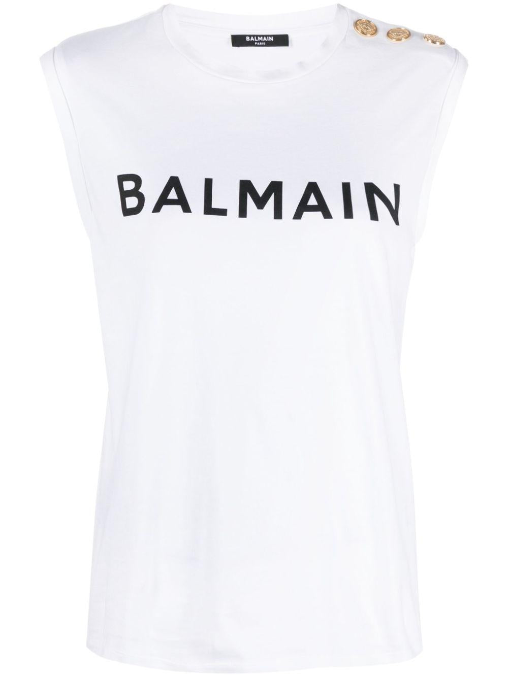 Logo-print cotton tank top<BR/><BR/><BR/> CF1ED001BB02 GAB BALMAIN