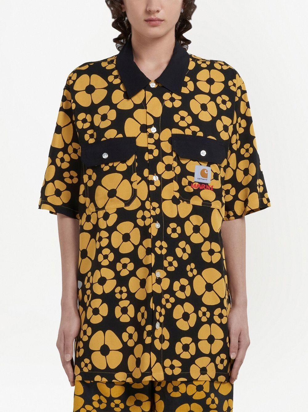 Black/yellow floral-print shirt CAMA031296 UTX002MFY70 MARNI x CARHARTT