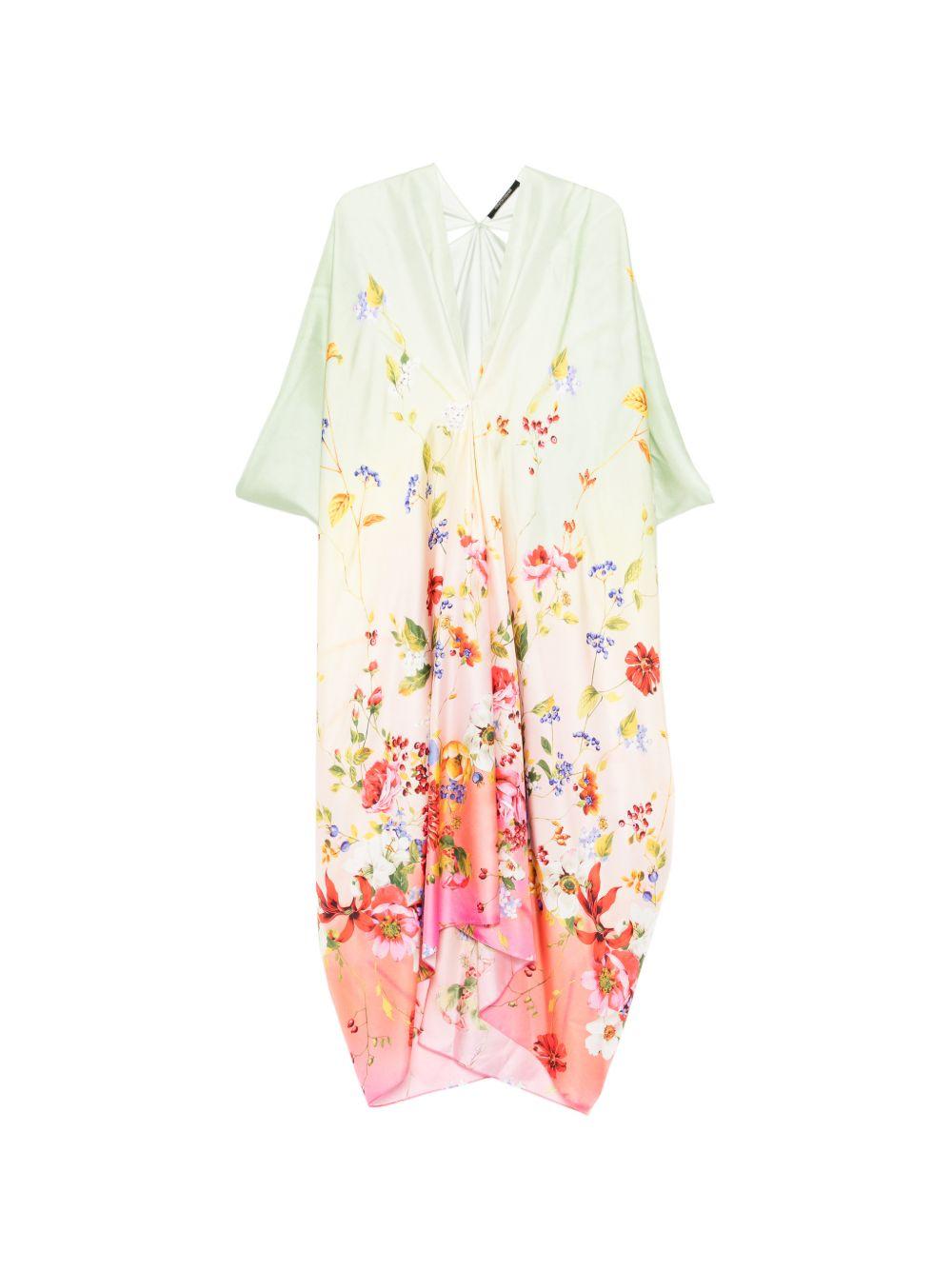 Silk Kaftan with Miami Flowers Print WQT182 OZR32D0509 ROBERTO CAVALLI