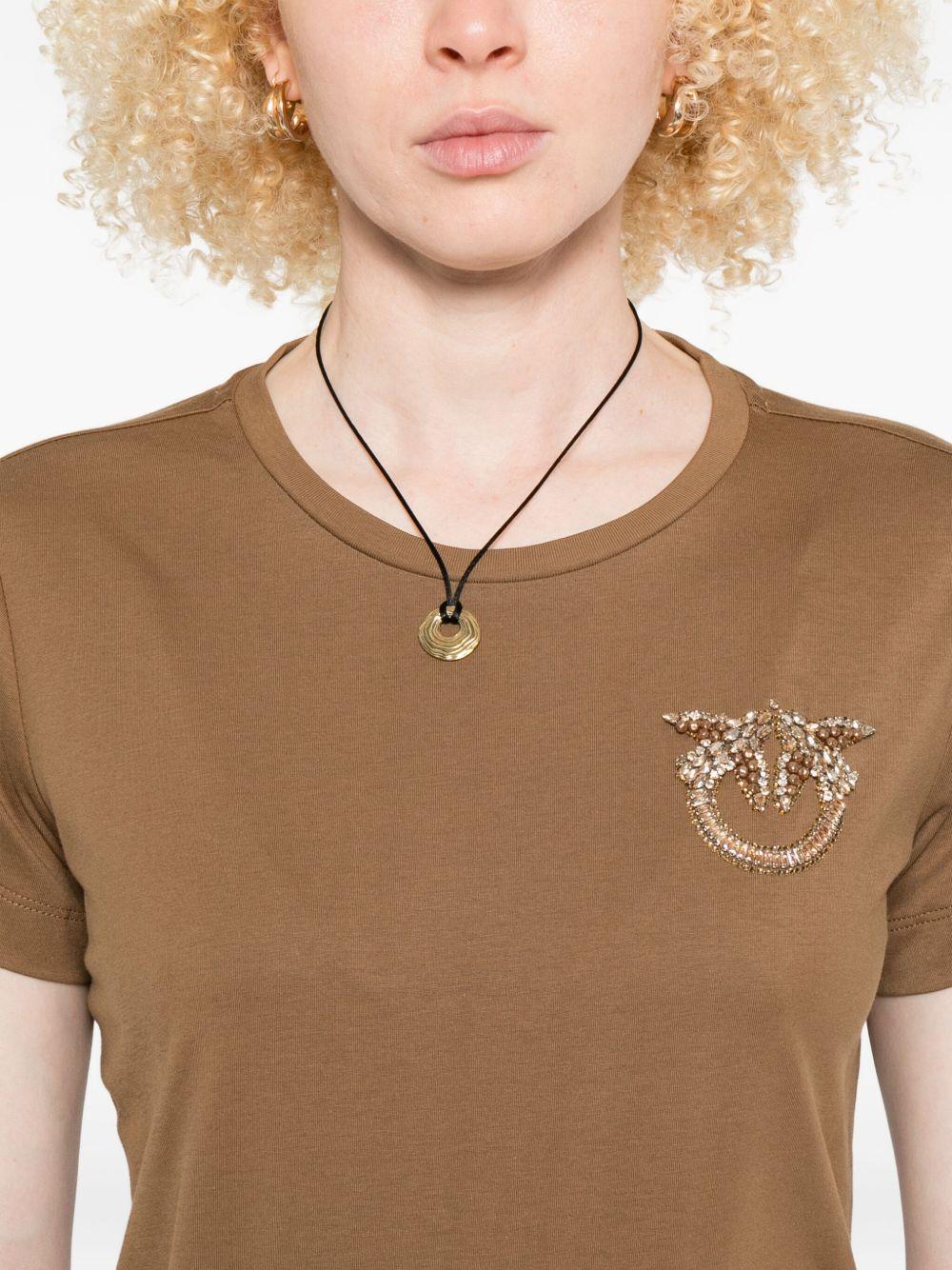 T-shirt with crystal-embroidered Love Birds logo 103320 A2RNM10 PINKO