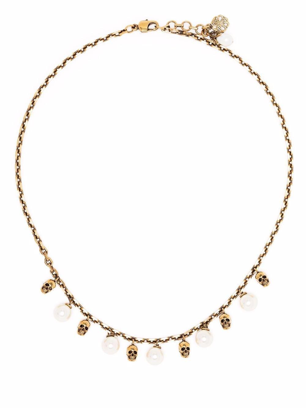 Skull-detail pearl-embellished necklace<BR/><BR/><BR/> 667544 J160Z4040 ALEXANDER MCQUEEN